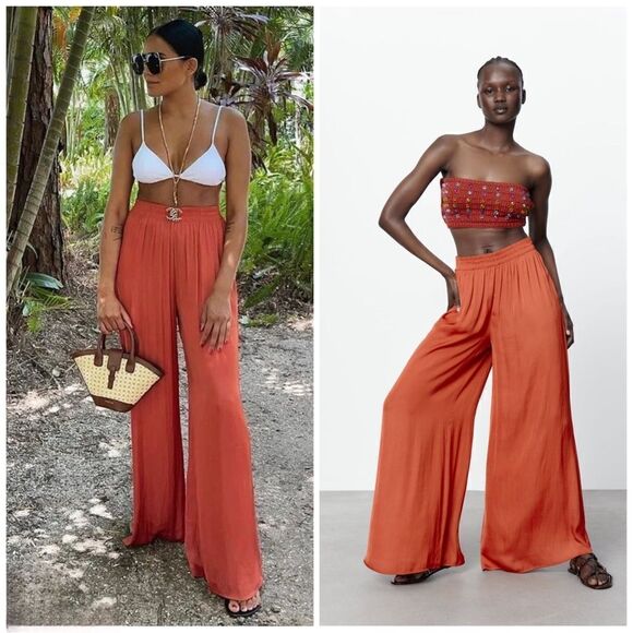 Zara Pants - ZARA Flowy Wide Leg Pants Copper